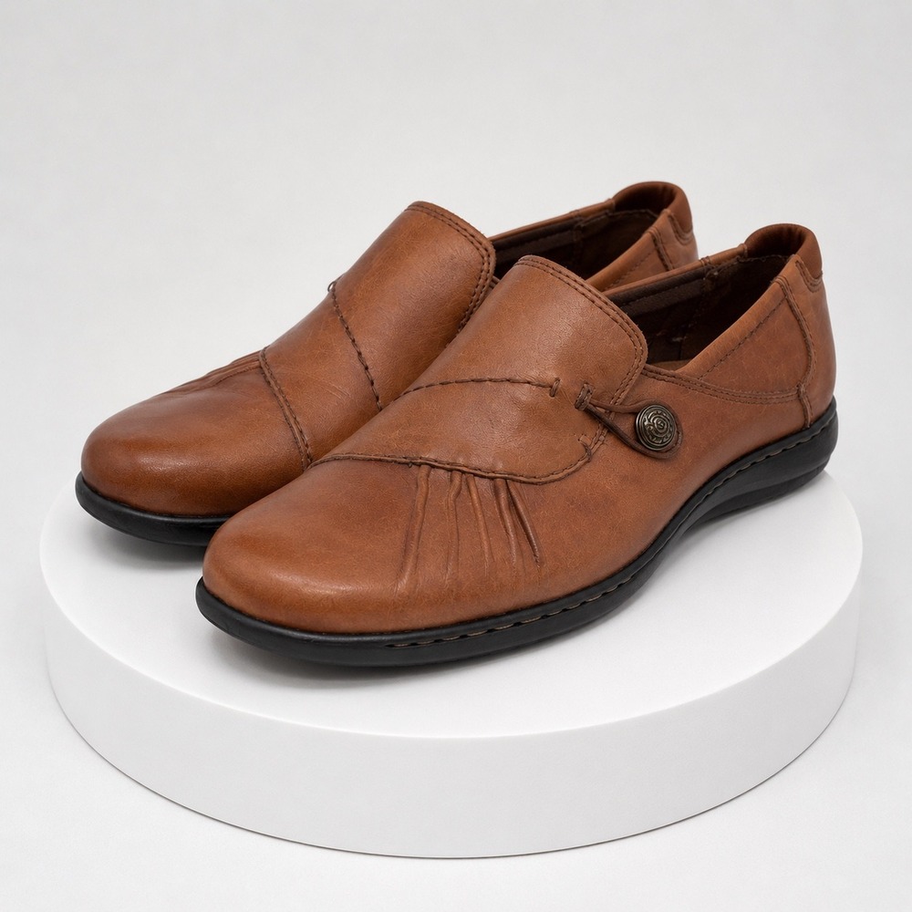 Cobb Hill by New Balance Tan Leather Pleated Button Loafers CAG01AL Womens 9M